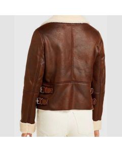 Women's Brown Leather Motorcycle Shearling Jacket
