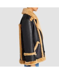 Katherine Black Leather Shearling Double Breasted Jacket