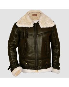 Mens Army Green Brown Leather Jacket