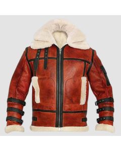 Aviator Sheepskin RAF Men B6 Waxed Bomber Shearling Leather Jacket