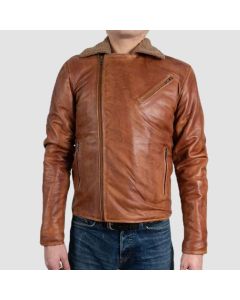 Men's Faux Fur Brown Leather Jacket
