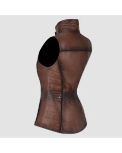 Embroidered Brown leather vest