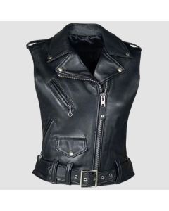 Women Black Leather Motorcycle Vest