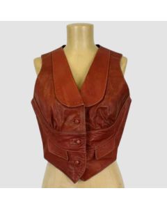 Womens 1970s Brown Leather Vest
