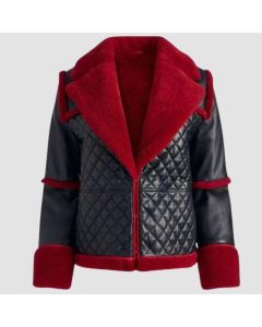 Women's Aviator Pilot Style Red Shearling Jacket