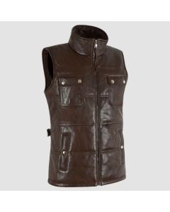 Women's Quilted Padded Brown Leather Vest by SCIN