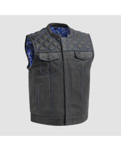 Downside Men's Motorcycle Leather Vest Black Blue