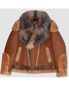 Brown Pilot Mens Leather Jacket With Fur