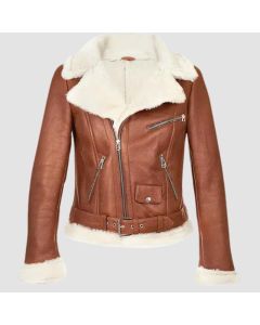 Chestnut Aviator Shearling Jacket - Front