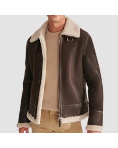 Men Brown Pilot Shearling Leather Aviator Jacket