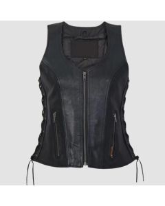 Ladies Side Lace Zip Up Hot Leathers Leather Vest