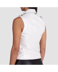 Women’s White Leather Biker Vest