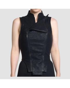 Womens Black Moto Biker Cyberpunk Leather Vest