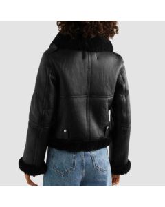 Women's Aviator Cropped Shearling Leather Jacket