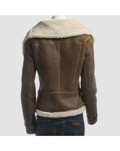 Women Aviator Fur Leather Jacket