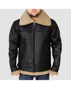Men's Black Bomber Shearling Aviator Leather Jacket