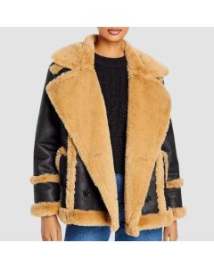 Katherine Black Leather Shearling Double Breasted Jacket