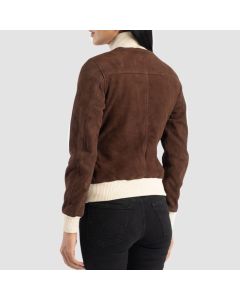 Brown Suede Bomber Leather Jacket