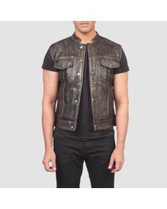 Atlas Moto Distressed Brown Leather Vest