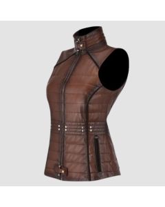 Embroidered Brown leather vest