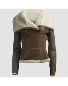 Women Aviator Fur Leather Jacket