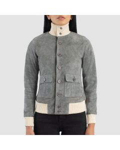 Leather Grey Suede Bomber Jacket