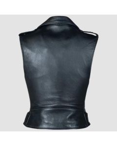 Women Black Leather Motorcycle Vest