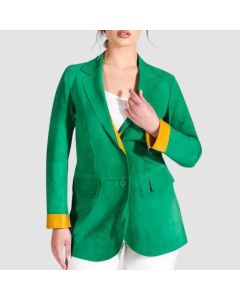 Green Suede Lamb Leather Jacket Blazer Style