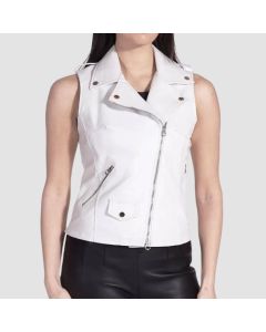 Women’s White Leather Biker Vest