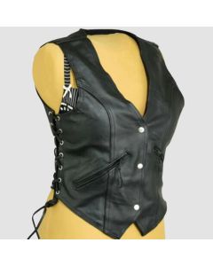 Women's Leather Fashion Vest Waistcoat with Laced Sides