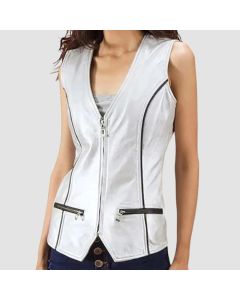 Women's Metalix Silver Leather Vest