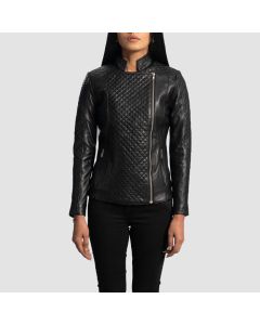 Orient Grain Quilted Black Leather Biker Jacket