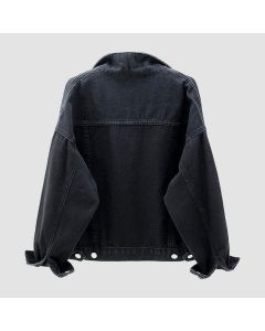 Denim.jacket Woman Cotton Button Closed Long Sleeve Solid Color Jacket With Pockets-Jacket Tailor