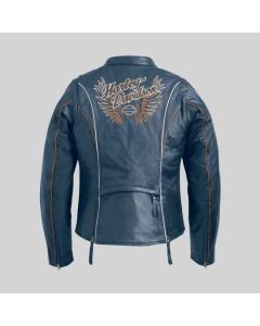 Women Juneau Embroidered Wing Sleeve Leather Harley Davidson Jacket