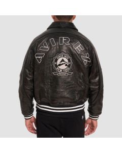 Avirex Men's Croc Embossed Classic Leather Jacket