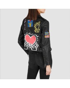 Women Fashion Printed Leather Jacket