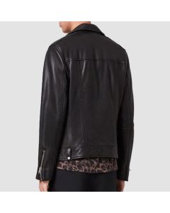 Mens Classic Black Leather Biker Jacket