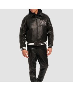 Avirex Men's Croc Embossed Classic Leather Jacket
