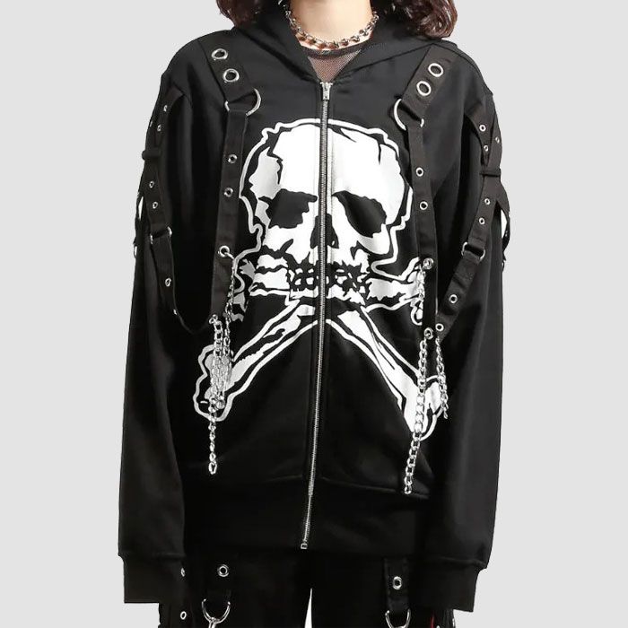 TRIPP NYC ジャケット Tripp Nyc Mega Skull Zip Hoodie Black