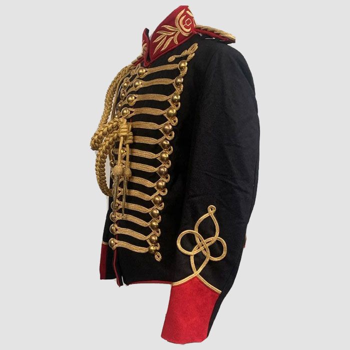 Mens Black Military Jacket Steampunk Gold Braiding Ensemble Epaulette