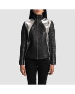 Alia Metallic Black Leather Biker Jacket