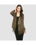 Women's Faux Suede Fringe Jacket with Long Sleeves - Jacket Tailor
