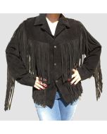 Women's SCHOTT Vintage Jacket Western Fringe Black Suede Leather - Jacket Tailor