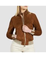 G154 - Tan Suede Leather Bomber Jacket And Merinos Wool