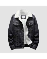 Black Denim Jacket Outfit sherpa Fleece Lined Thicken Denim Jean Trucker Jacket Coats-Jacket Tailor