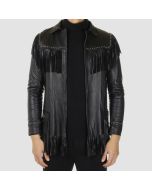 MEN'S BLACK COWBOY LEATHER NATIVE AMERICAN STYLE JACKET - Jacket Tailor