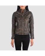Adalyn Quilted Distressed Brown Leather Biker Jacket