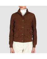 Faty - Brown Suede Leather Bomber Jacket With Buttons