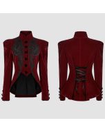 Red Women Vampire’s Gothic Victorian Velvet Lace Short Jacket, Medieval Retro European Elegant Short Coat