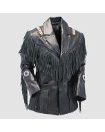 Black Leather Fringes Jacket with Western Style - Jacket Tailor